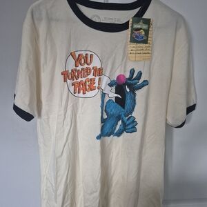 Out of Print Sesame Street Grover Monster at the end Tee - Cream and Blue